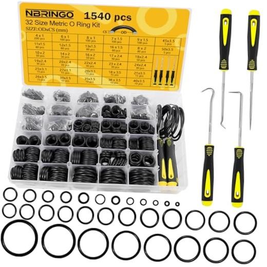 1540 PCS O Ring Assortment Kit with 4 Pick & Hook Tools – 32 Sizes Metric