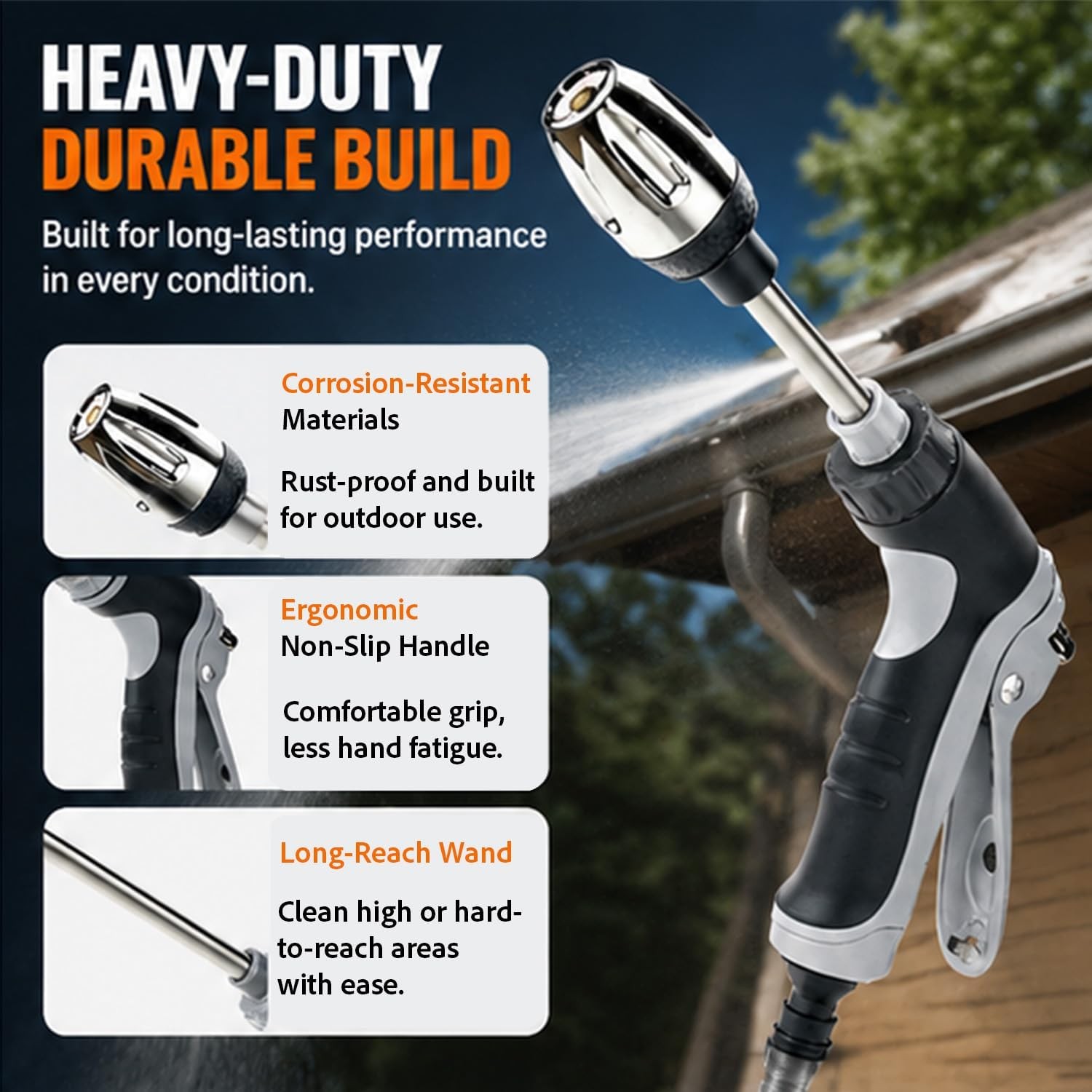 Hose Hawk Pressure Washer – High Pressure Jet Hose Nozzle with 3 Spray Modes