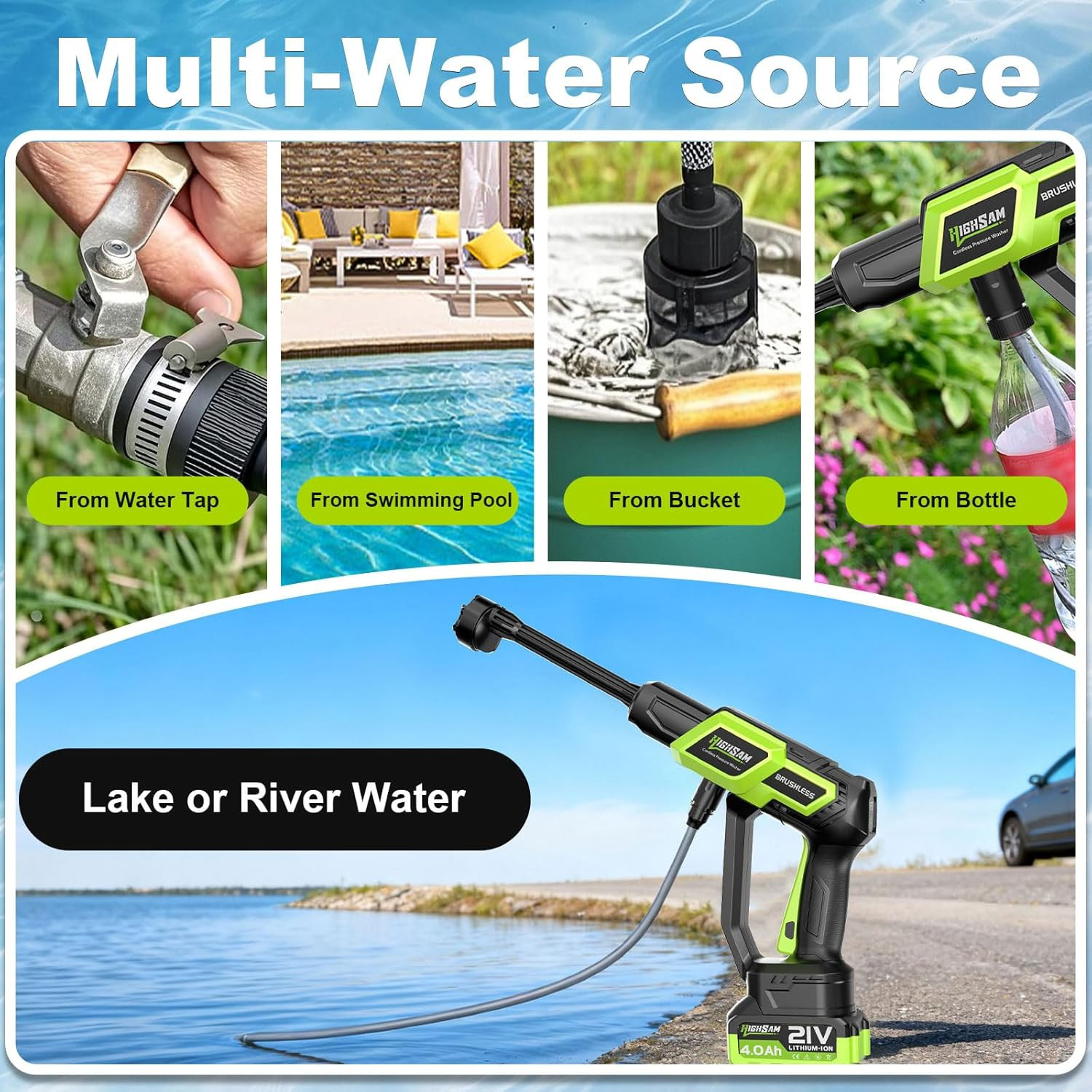 Cordless Car Washer with 2 Batteries, 6 Nozzles & 16.4FT Hose – Portable Tool