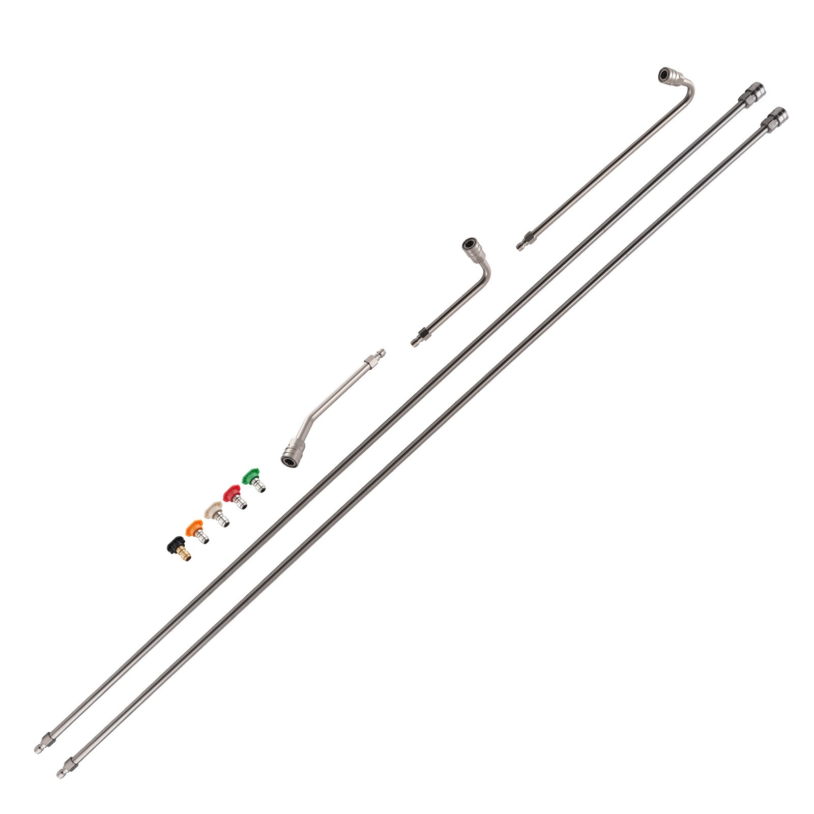 2* 60 Inch Pressure Washer Extension Wand Kit Stainless with Curved Rod & Tips
