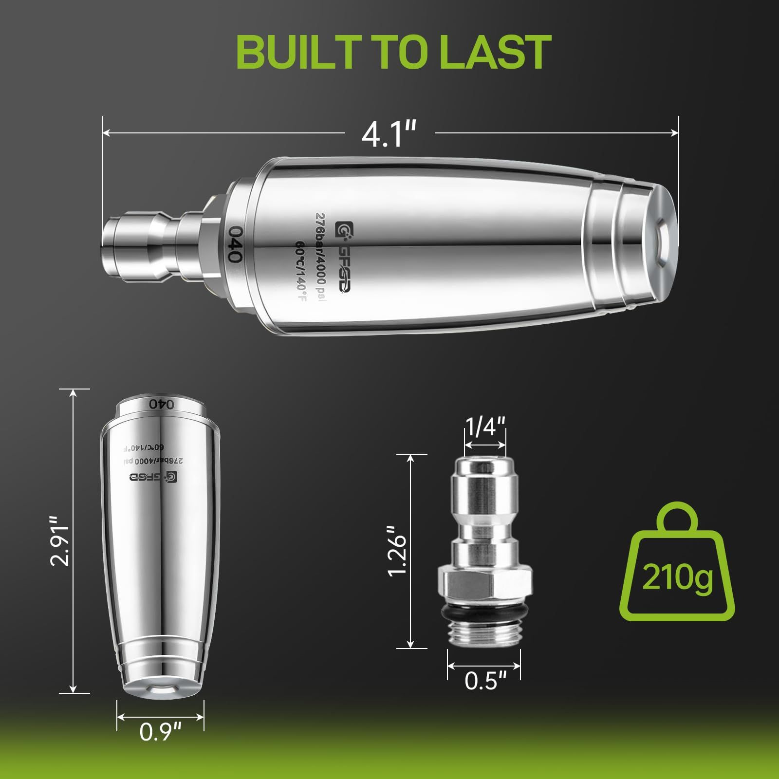 GFGD Stainless Steel Turbo Nozzle Pressure Washer 4000 PSI, 360° Rotating…