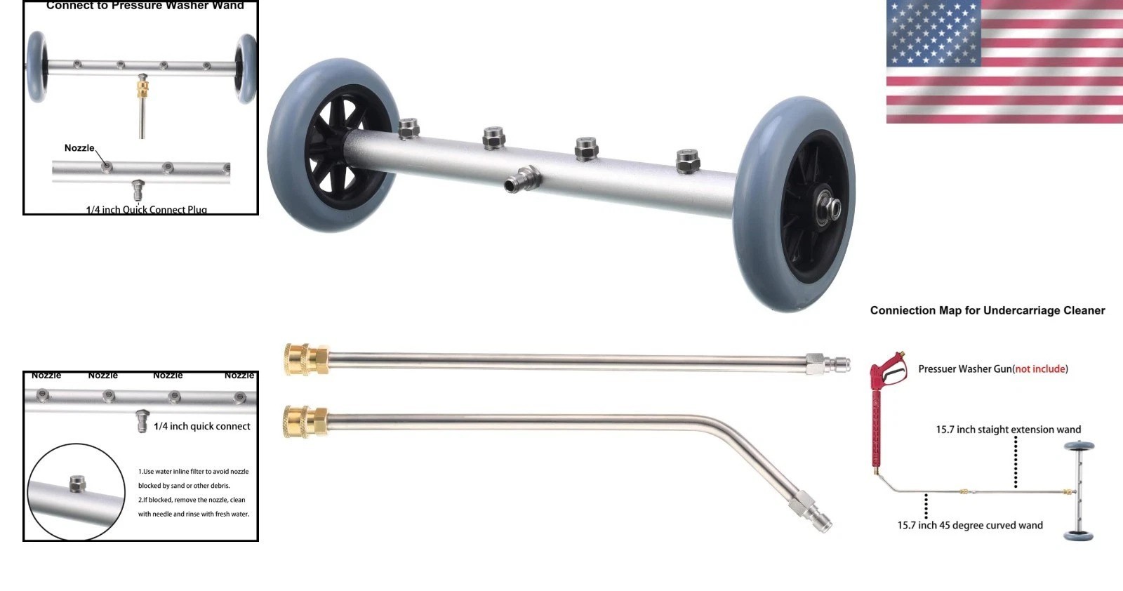 Multifunctional 16 Inch Undercarriage Cleaner with Straight & Curved Wands