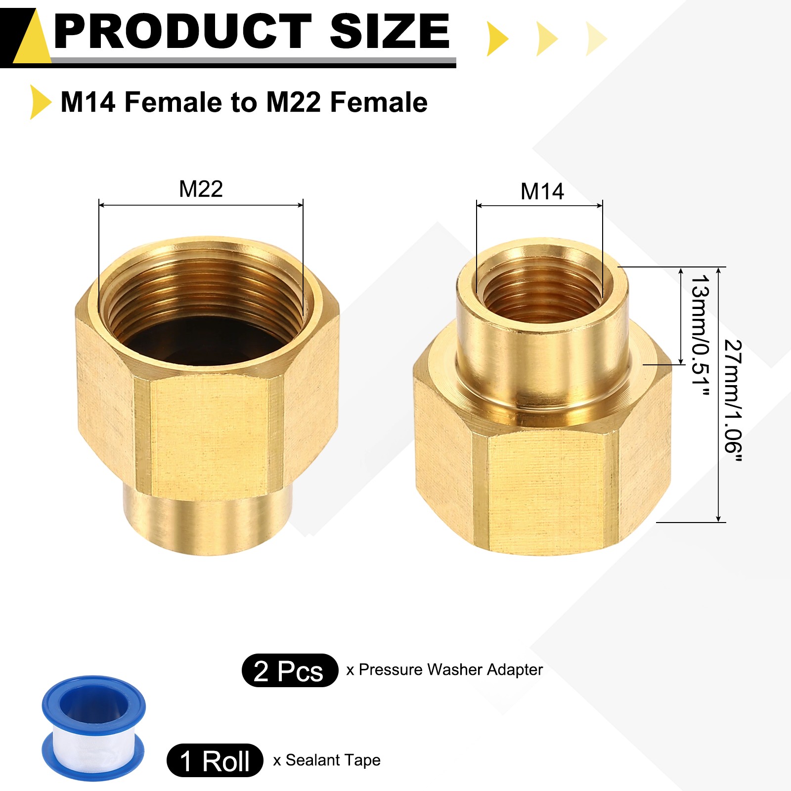 2x M14 Female to M22 Female Pressure Washer Adapter QUICK CONNECT Fitting w Tape