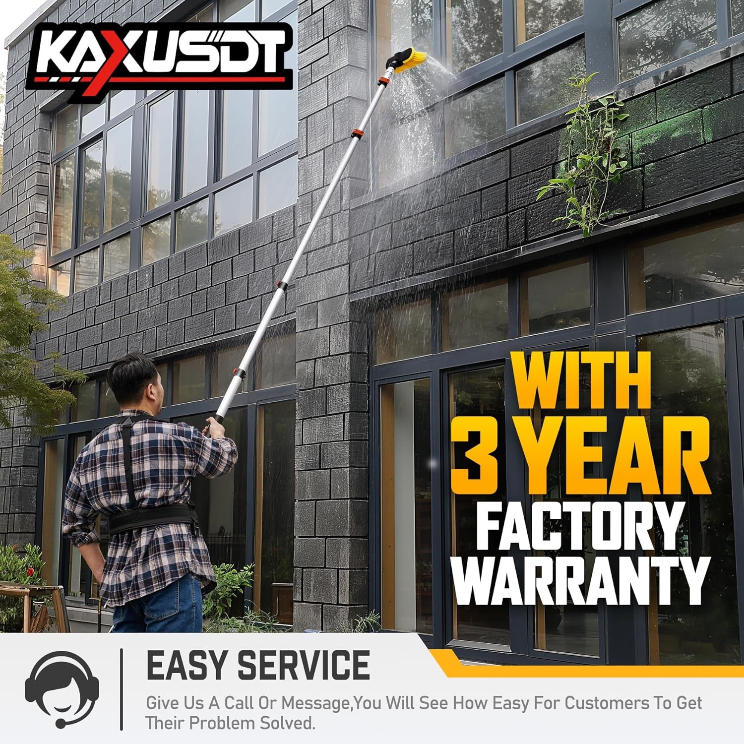 24FT Telescoping Washer Wand 4000PSI 7 Nozzles Belt Gutter Roof Cleaning