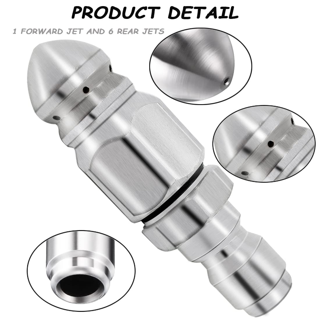 1 Set Stainless Steel Pressure Washer Sewer Jetter Nozzle, 1/4″ Compact, Mini