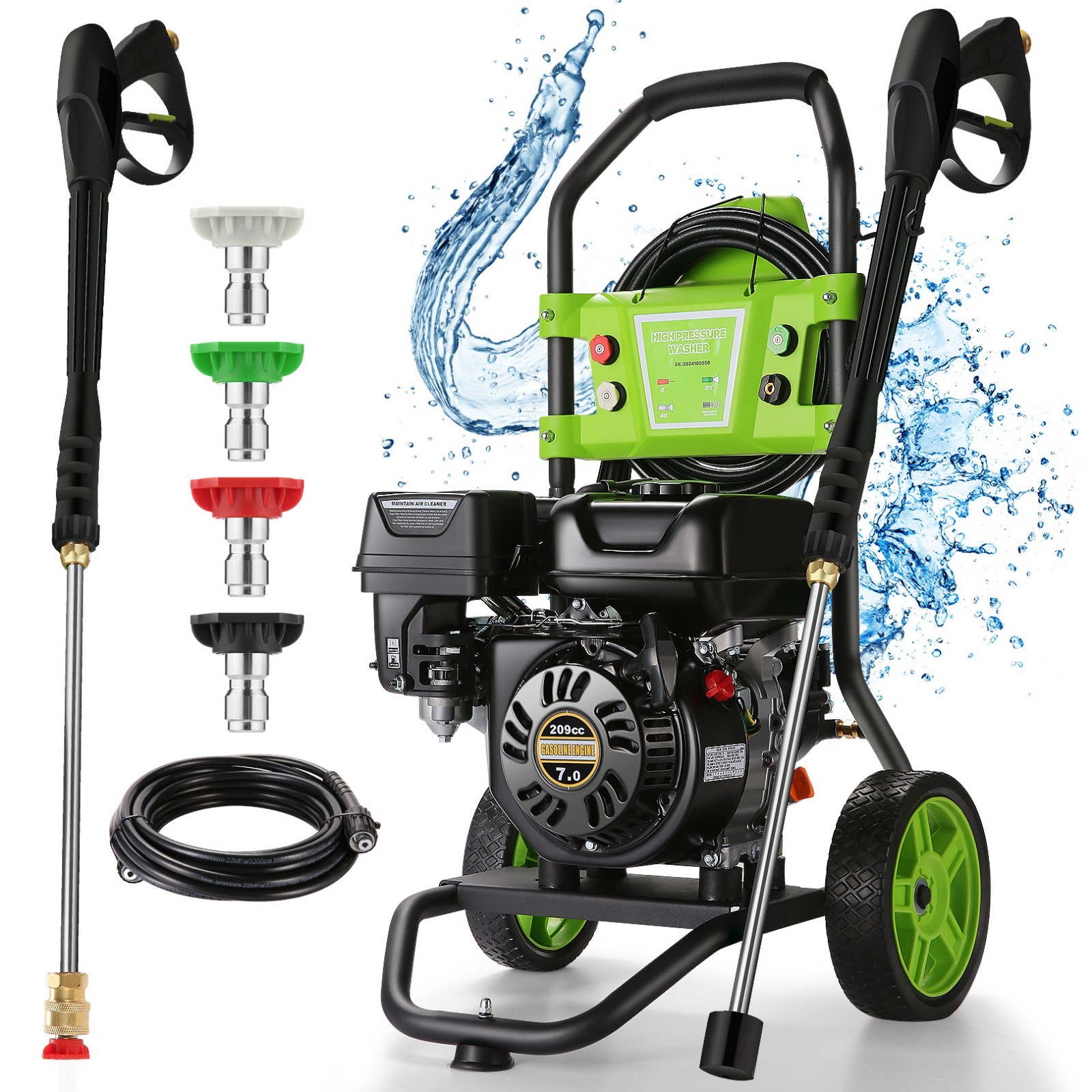 2650 PSI 2.4 GPM Gas Pressure Washer Cold Water Pressure Washer with 5 Nozzles
