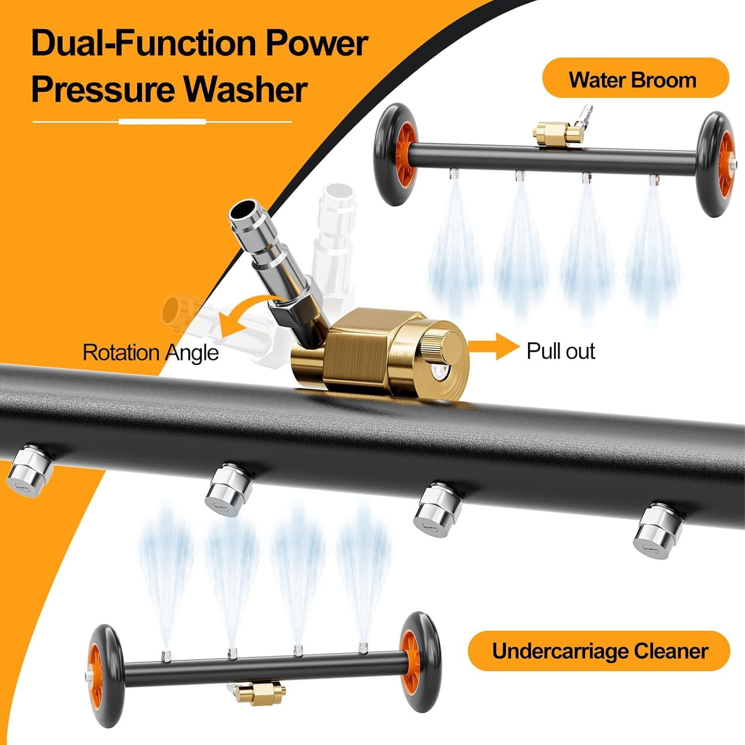 16 Inch Undercarriage Pressure Washer Attachment for Cold & Hot Water Max 212℉,