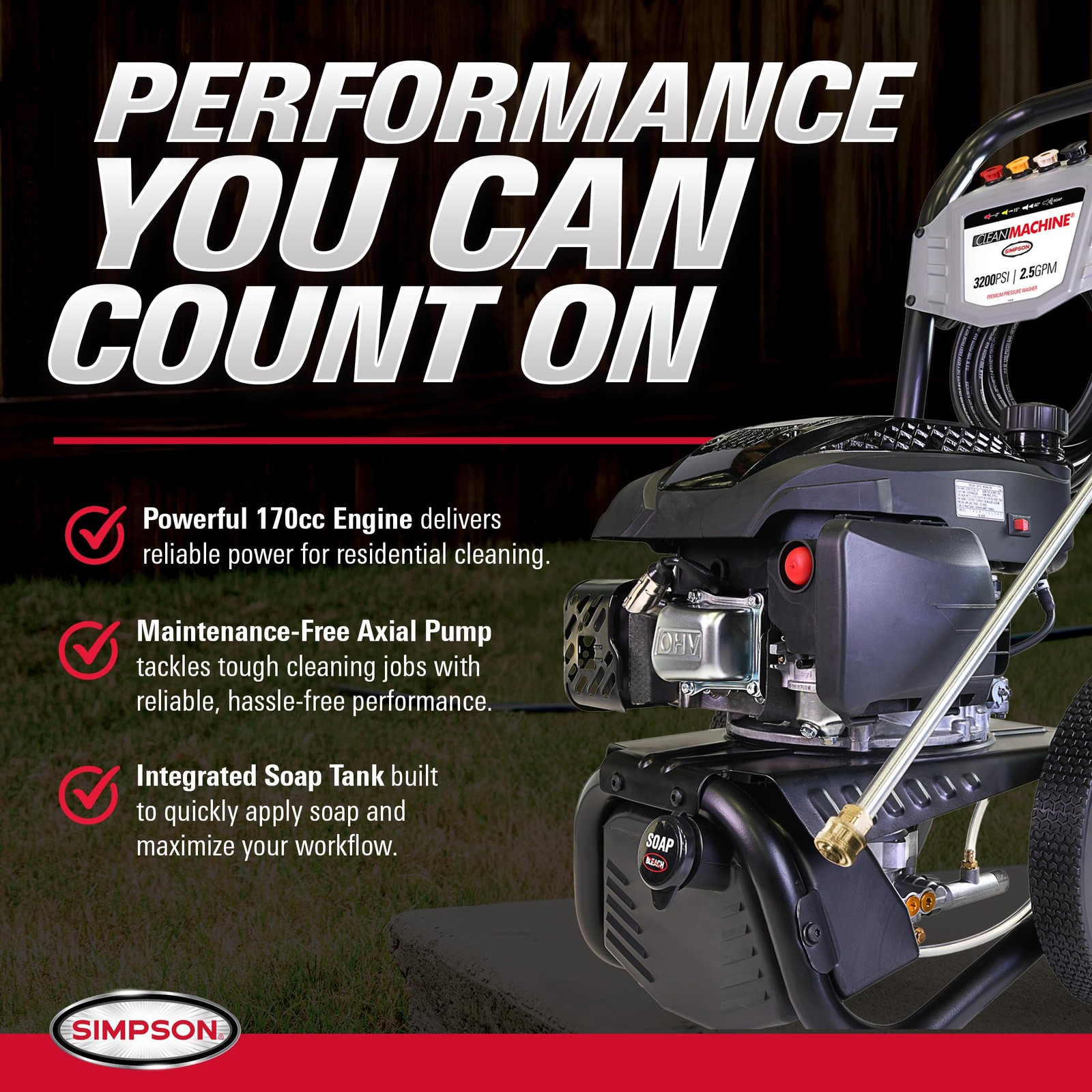Simpson Cleaning 3200 PSI Gas Pressure Washer, 2.5 GPM Residential Power Wash…