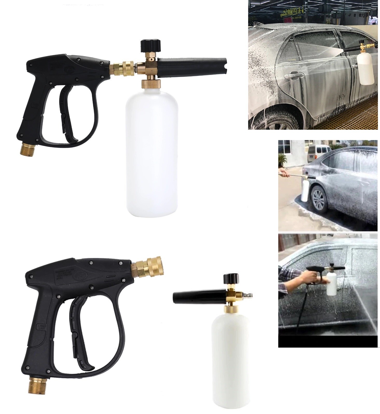 1/4″ Snow Foam Washer Gun Car Wash Soap Lance Cannon Spray Pressure Jet Bottle