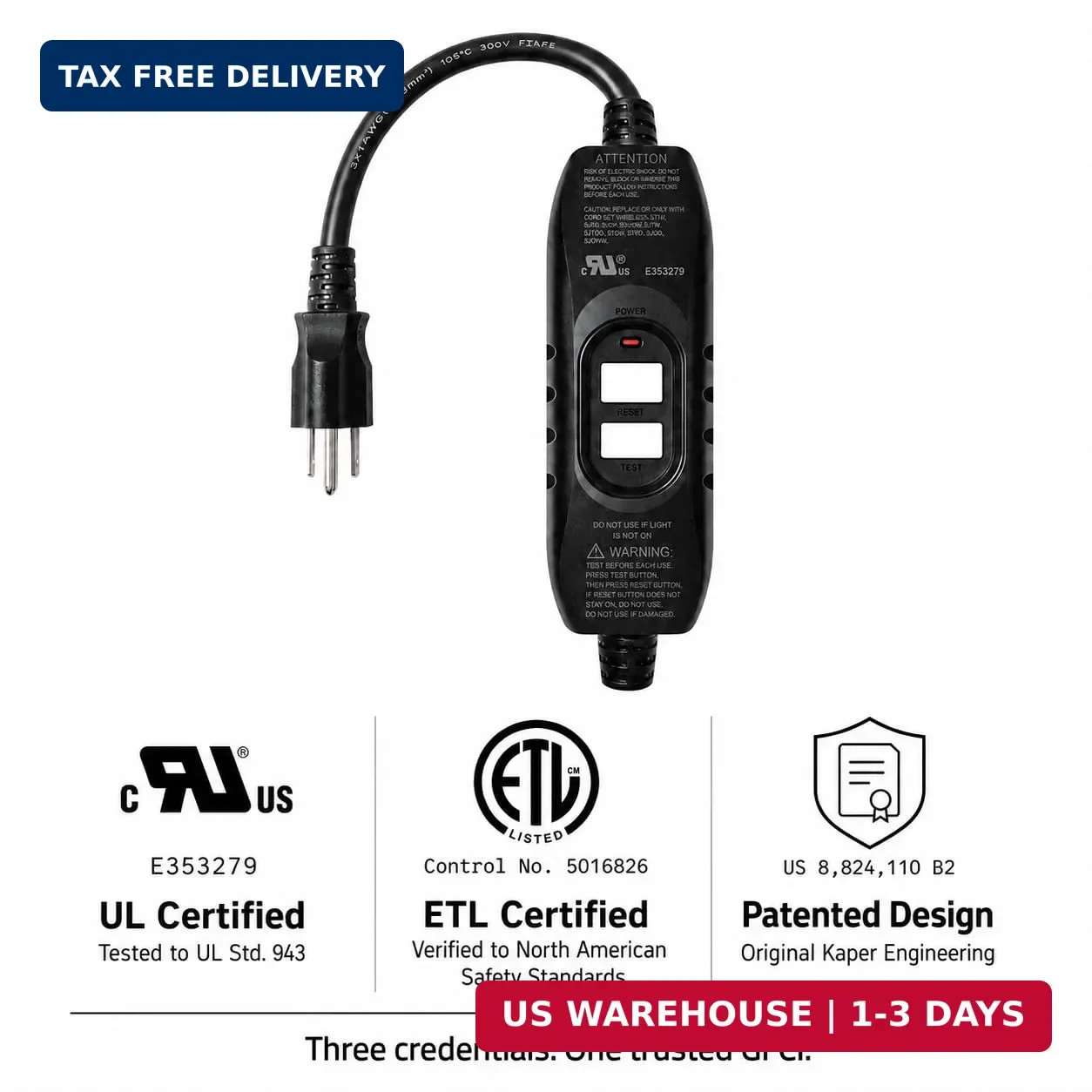 Kaper GFCI Plug Replacement, UL Safety Certified, 15 Amp Auto-Monitor Waterproof