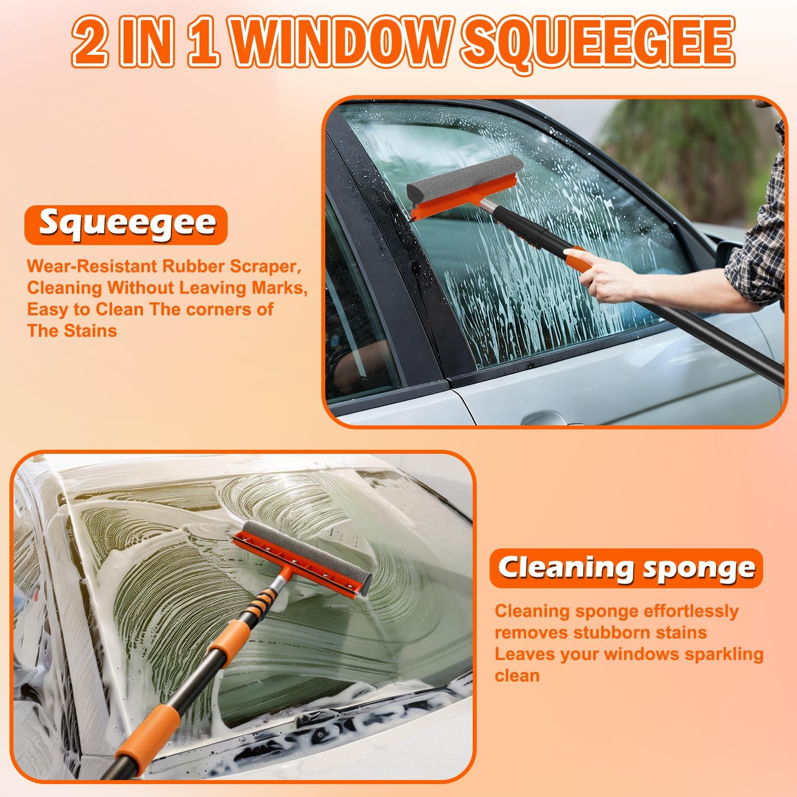 SISUPASSIE 16FT Car Wash Brush with Long Handle, Cleaning 16FT, Orange