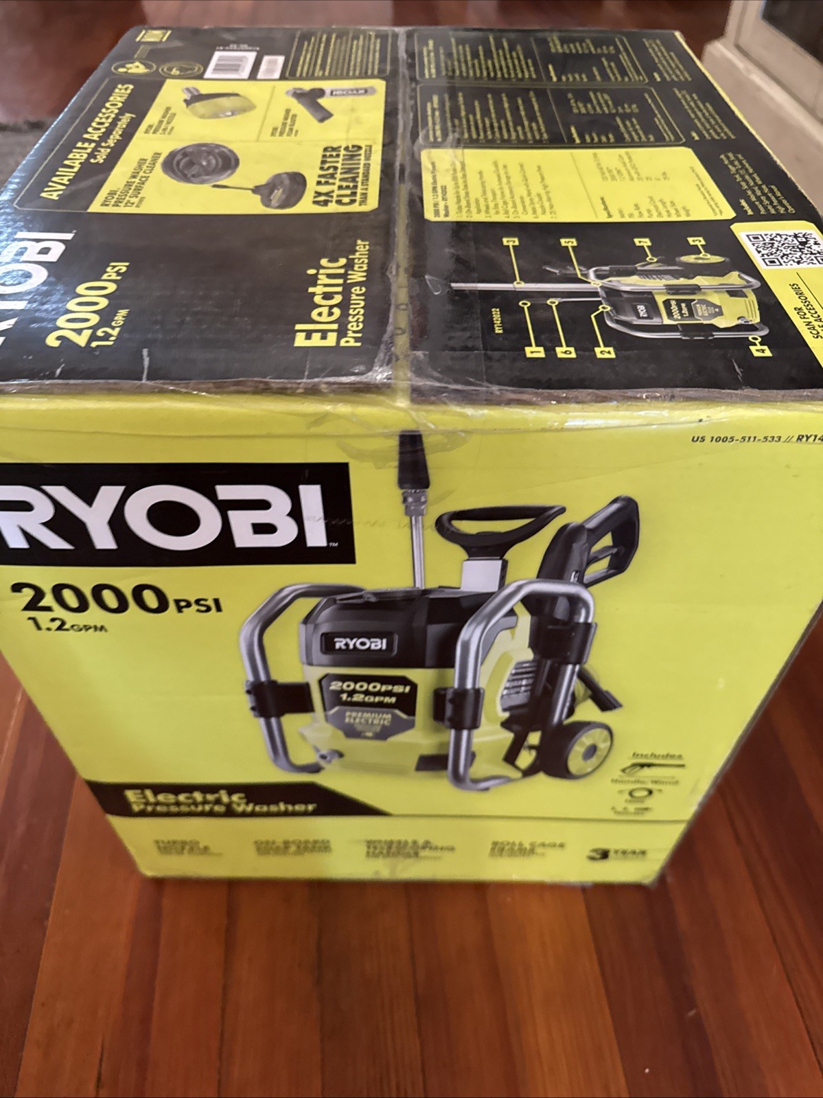 RYOBI 2000 PSI 1.2 GPM Cold Water Electric Pressure Washer New Damaged Box