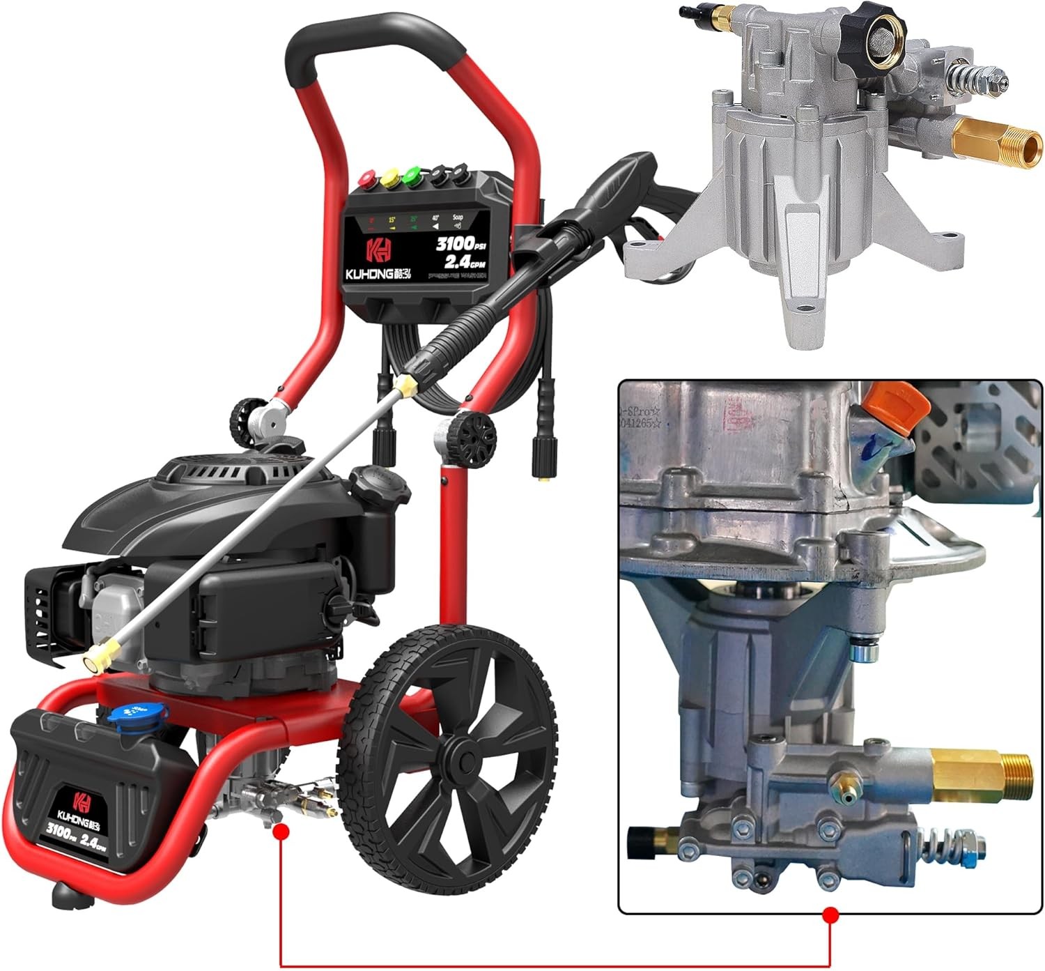Pressure Washer Pump 7/8″ Shaft Vertical Plunger, 3400 PSI Max, 2.5 GPM