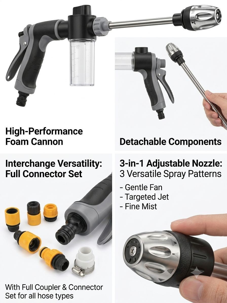 Hose Hawk Pressure Washer Nozzle Pro 360° Rotating 3 Spray Modes Compact
