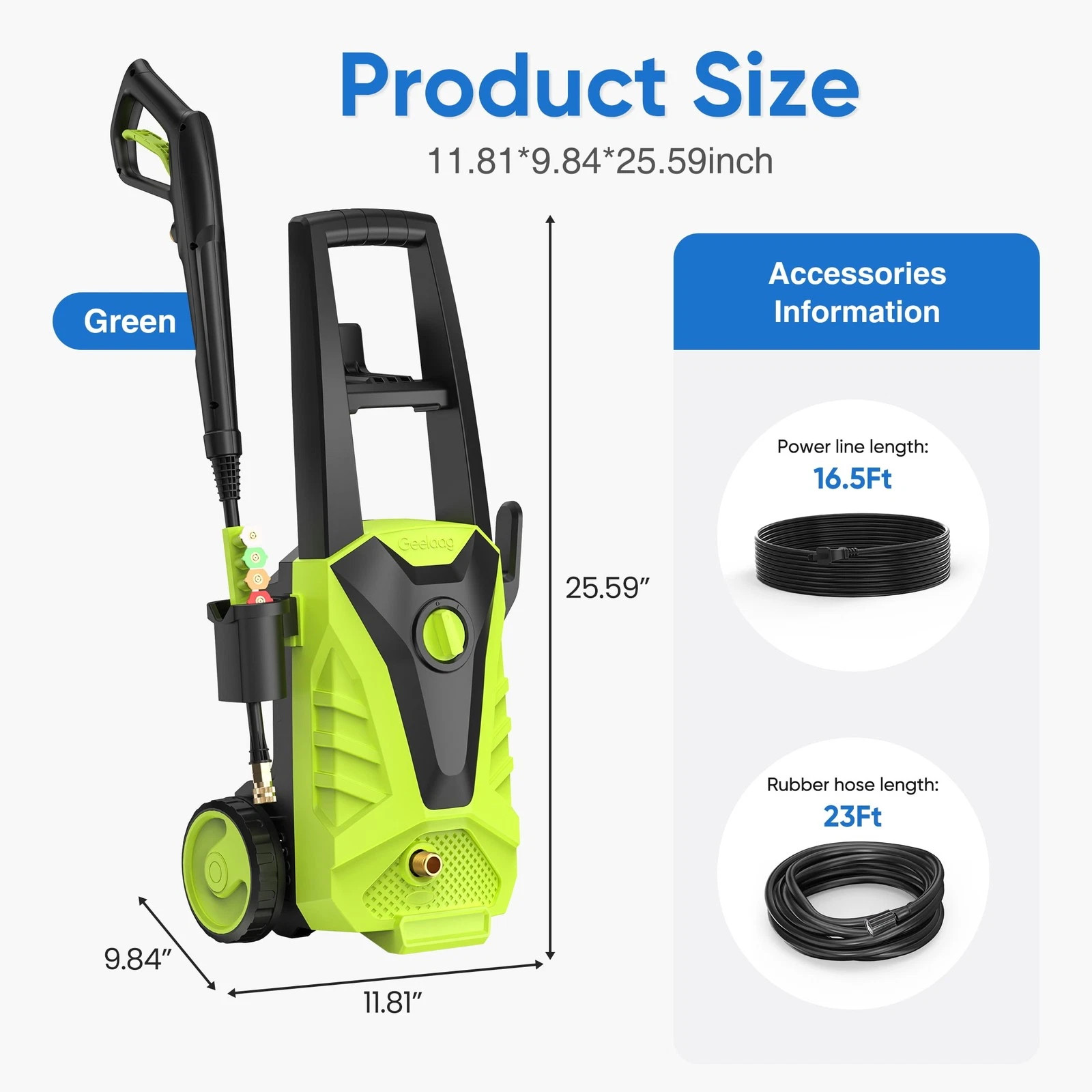 CONCETTA XCJ-K01-GN Electric Pressure Washer 2.0 GPM, Power Washer with 6