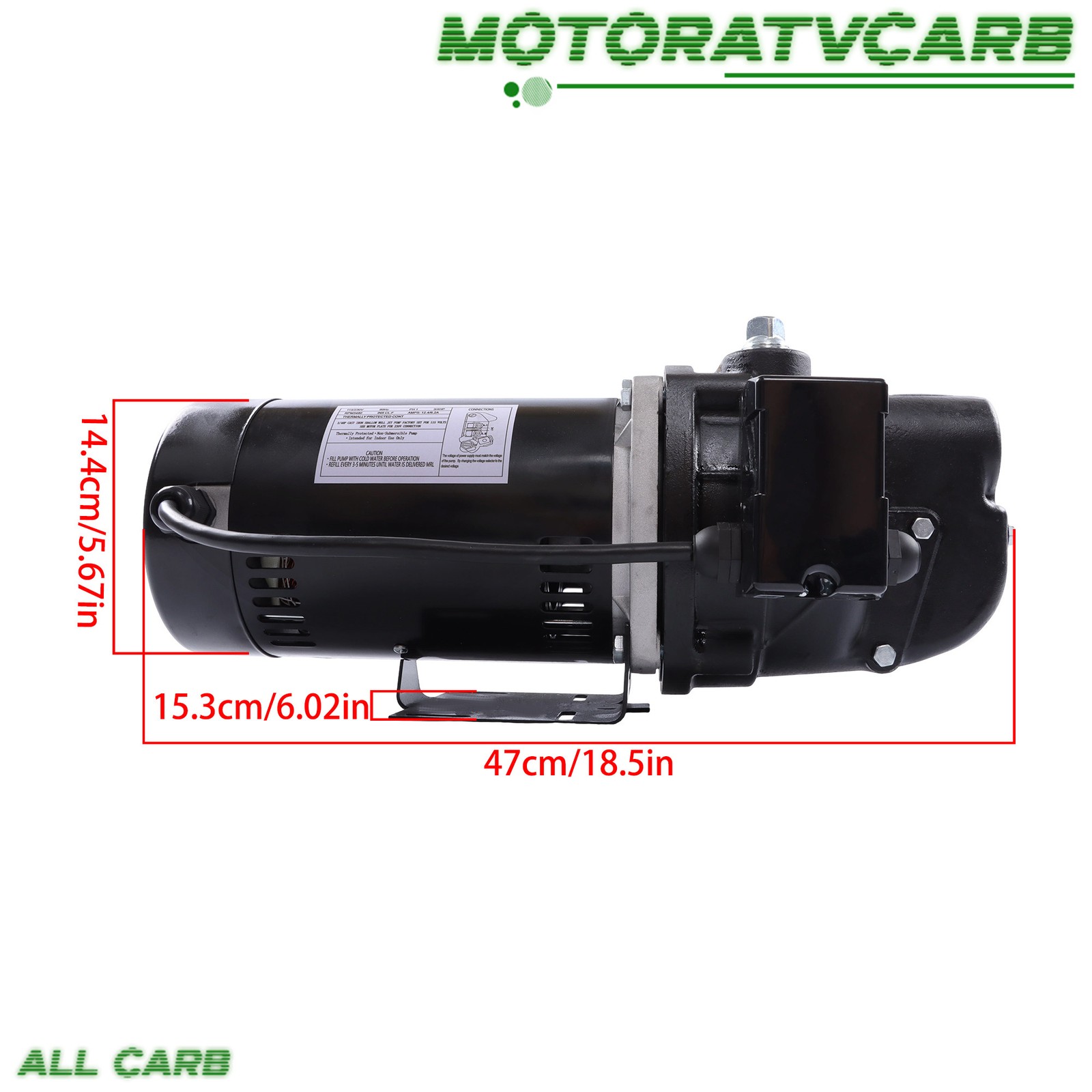 ALL-CARB Heavy Duty Cast Iron SWS75-3/4 HP Shallow Jet Well Pump 510GPH 115/230V