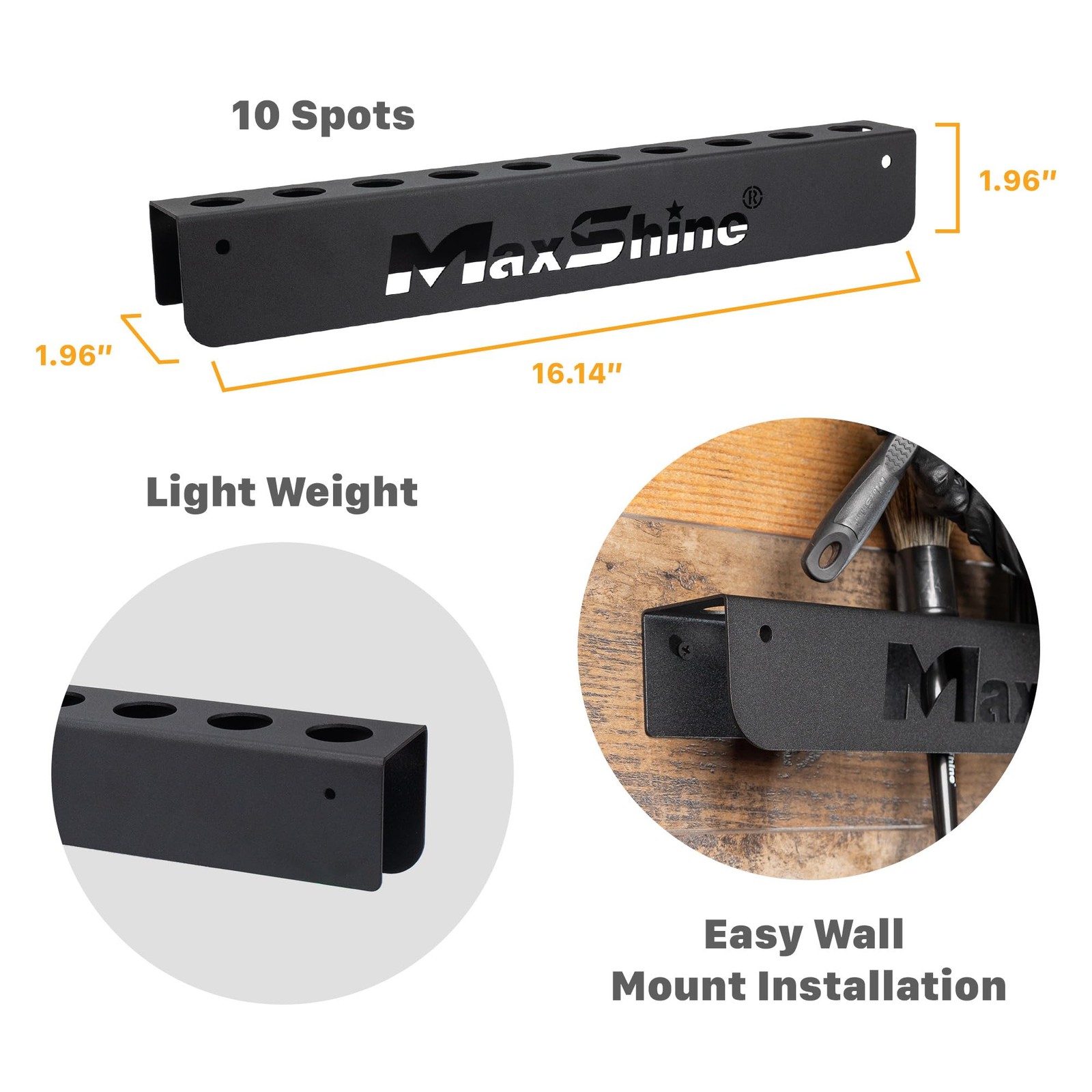 Maxshine Universal Detailing Brush Holder | 15.99 x 1.95 x inches, Black