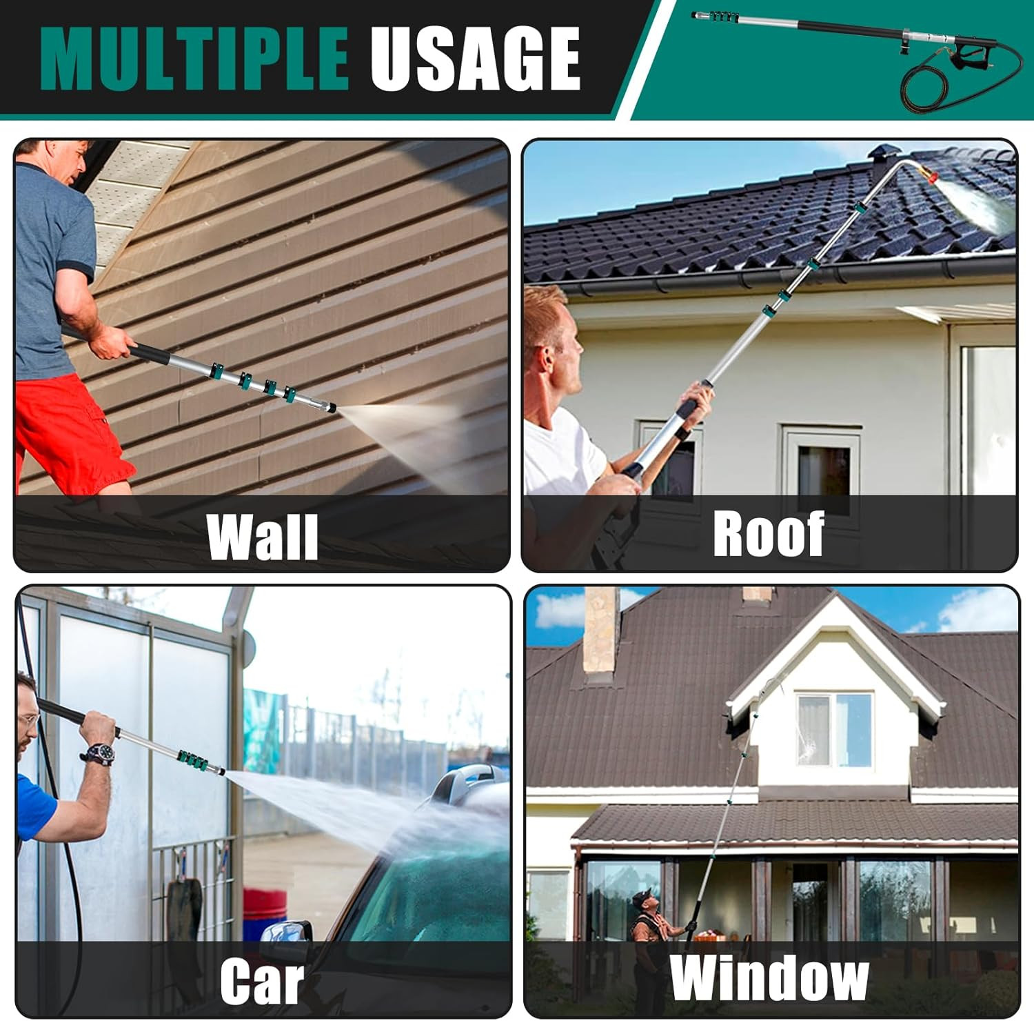 24FT Telescoping Pressure Washer Extension Wand, 4000PSI High Reach Power Washer