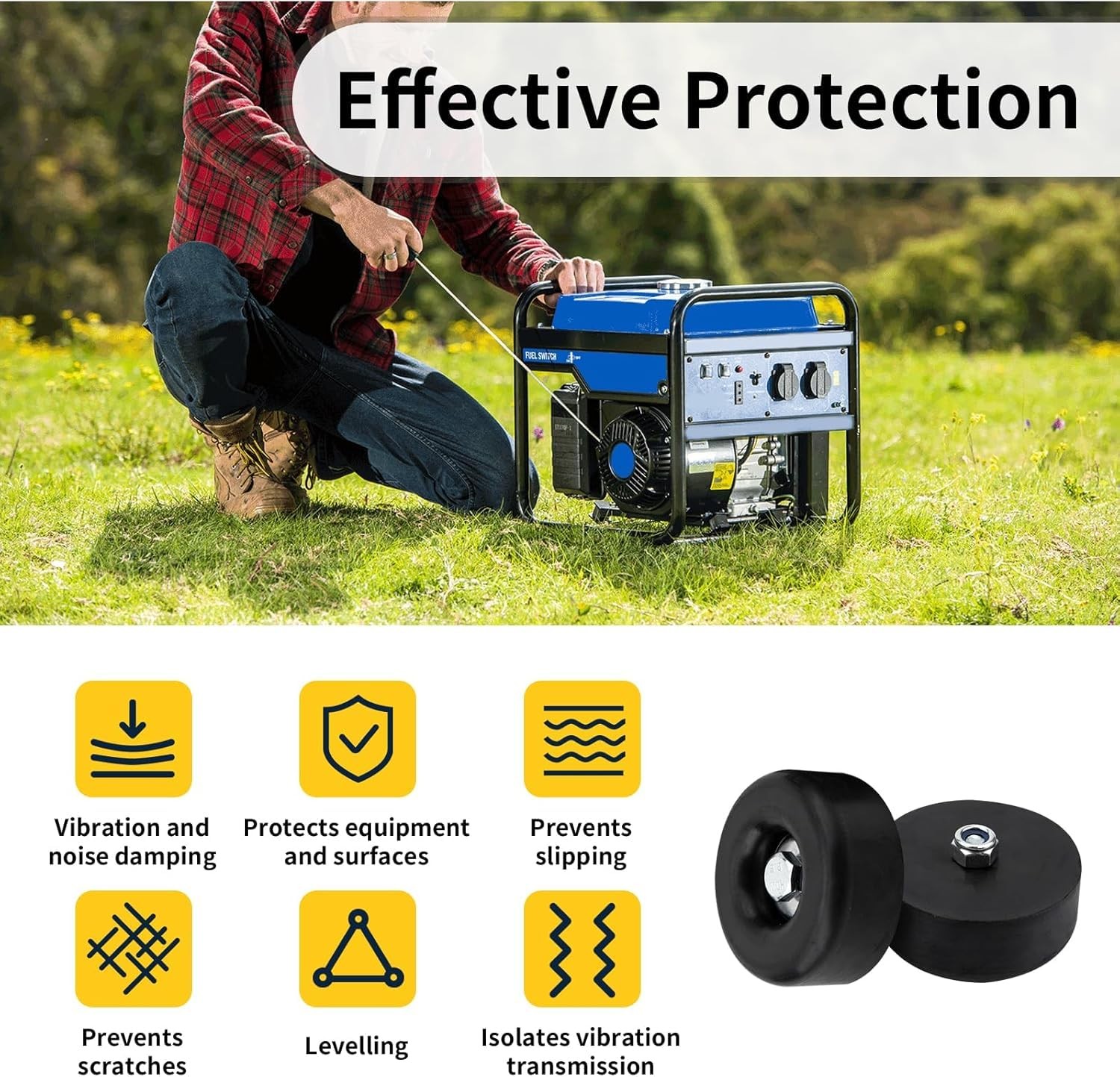 4-Pack Heavy Duty Anti Vibration Rubber Foot for Generators, Pressure Washers, C