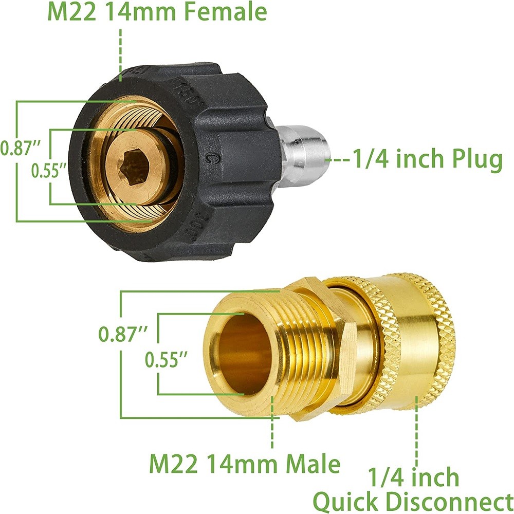 1 Pair of M22 14mm Female to 1/4″ Male Quick Connect Adapter for Pressure Washer