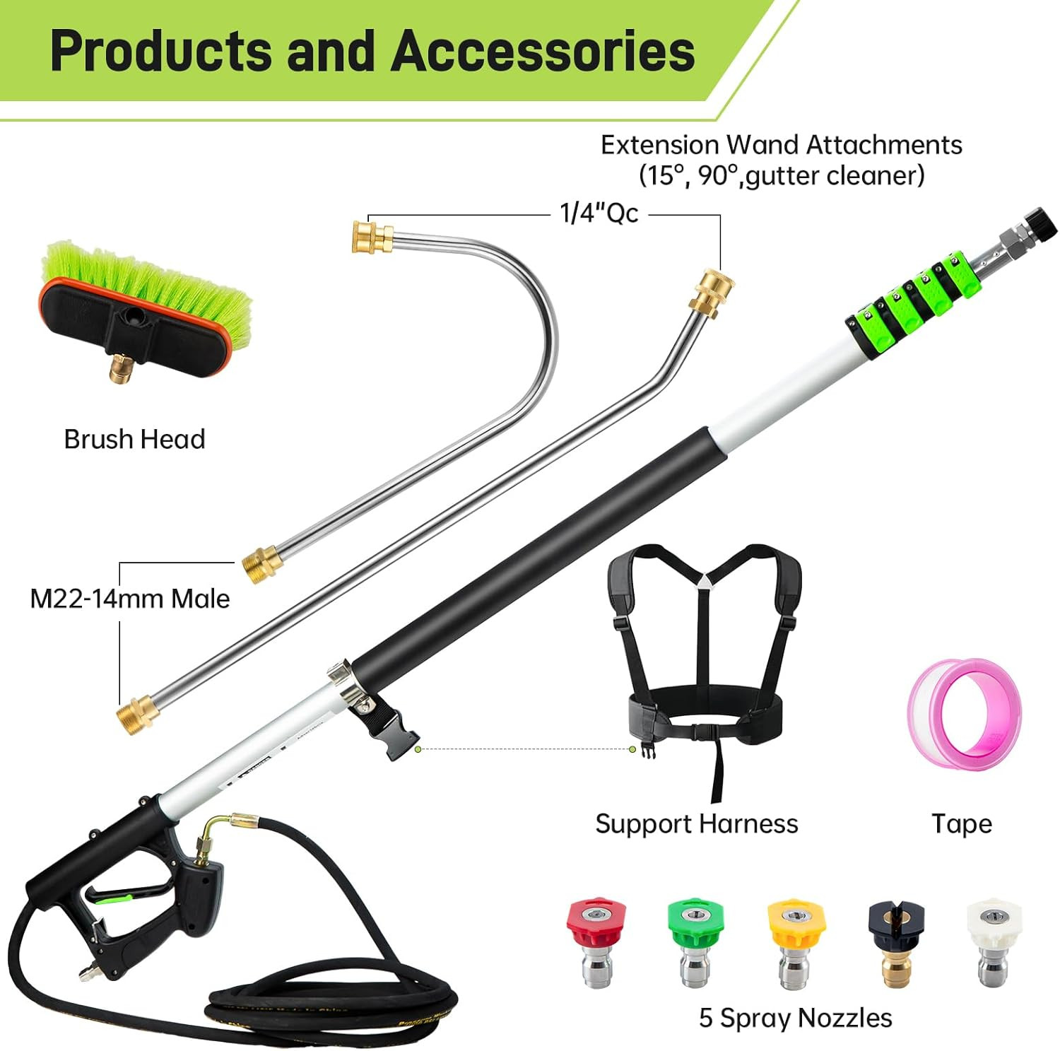24 FT Telescoping Pressure Washer Wand with Pressure Washer Extension Wand,Gutte