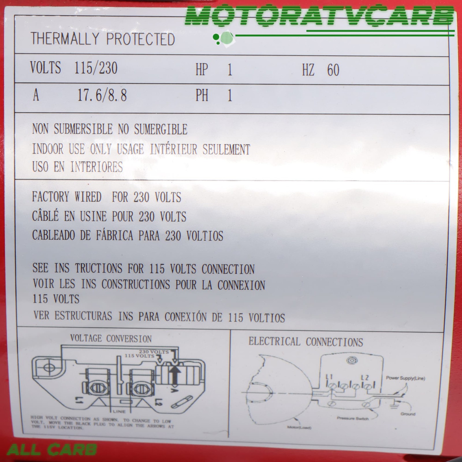 ALL-CARB 1HP 23GPM Dual Voltage 115/230 Volt Cast Iron Shallow Pump Red 602208