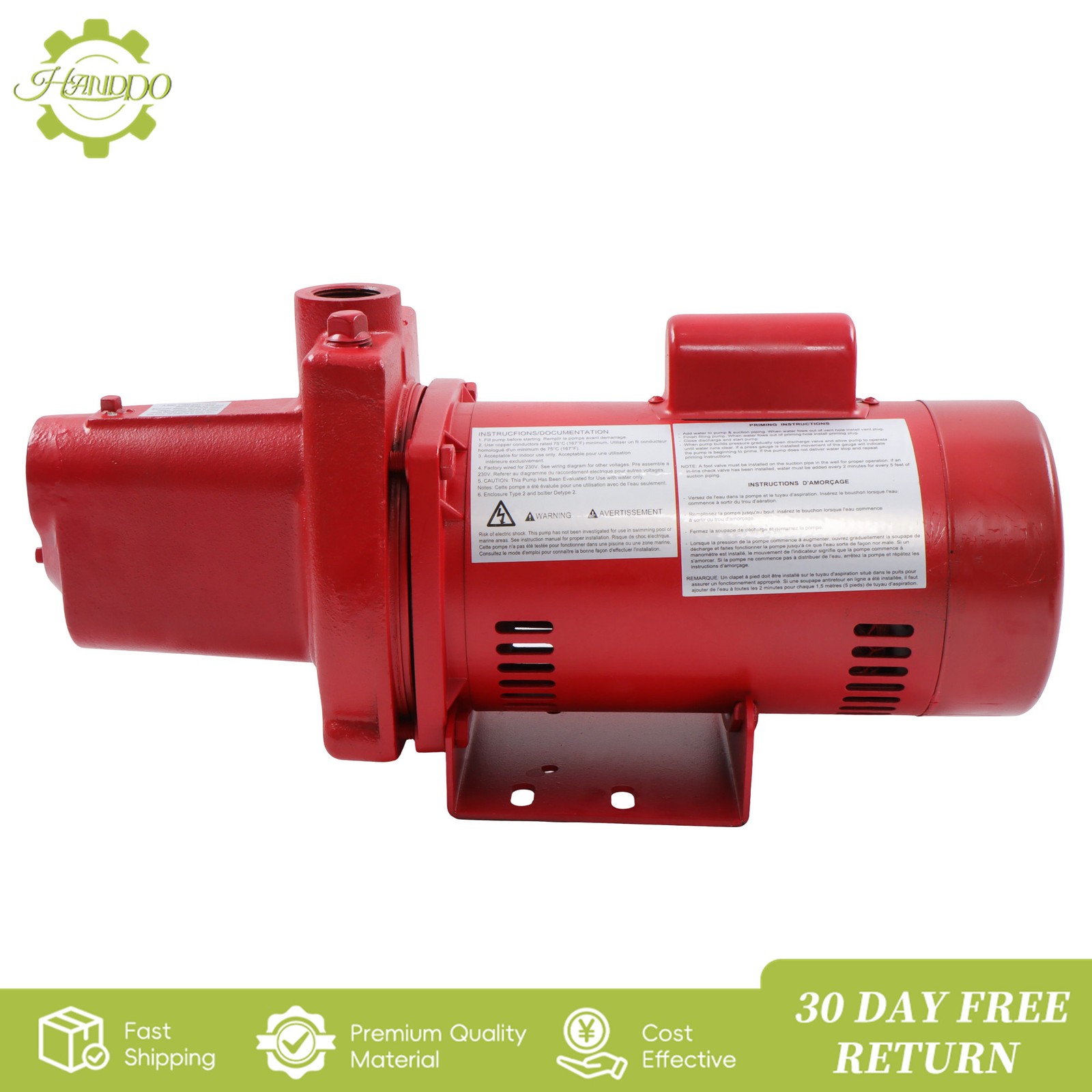Shallow Well Jet Pump 1 HP 23 GPM, Cast Iron, 115/230V Dual Voltage, Red