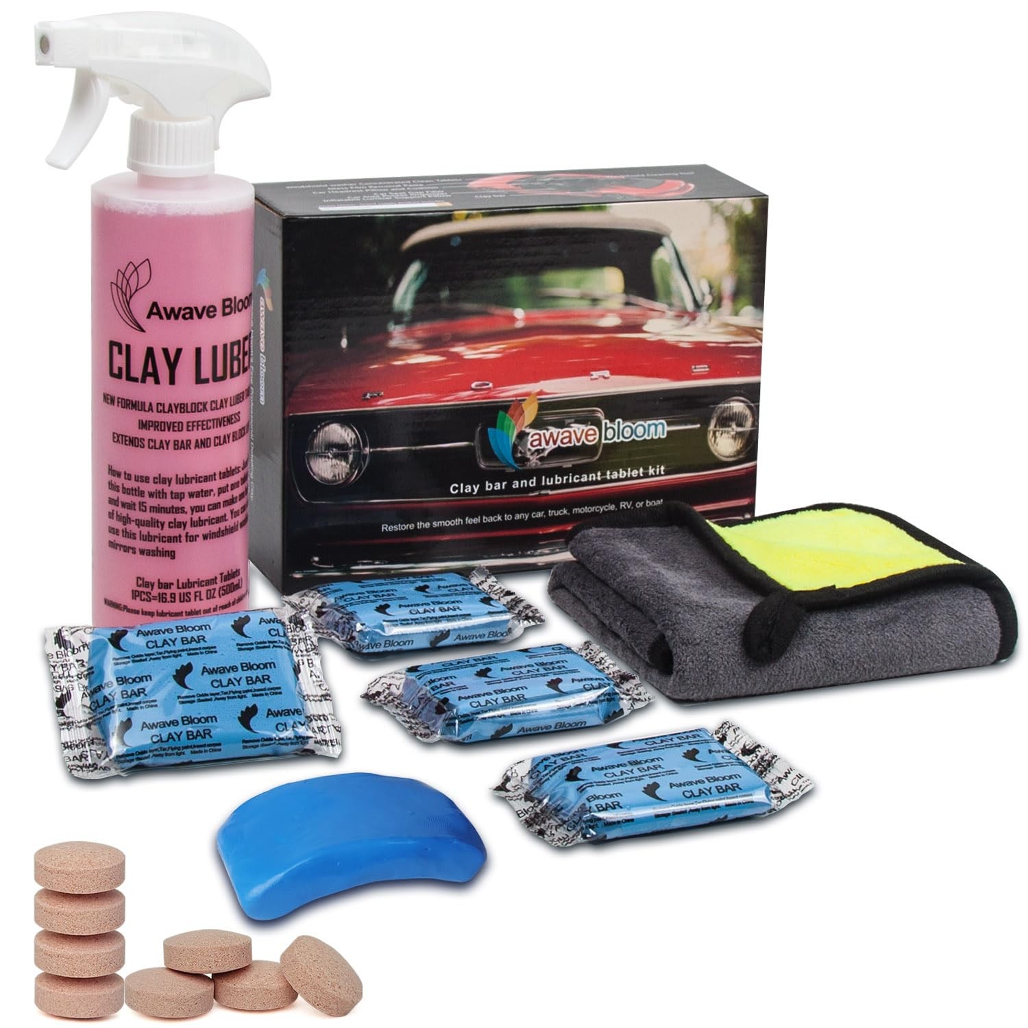 4ClayBars+8Lubricant Tablets+Spray Bottle+Towel, 4 Bar+Lubricant Tablets 8…
