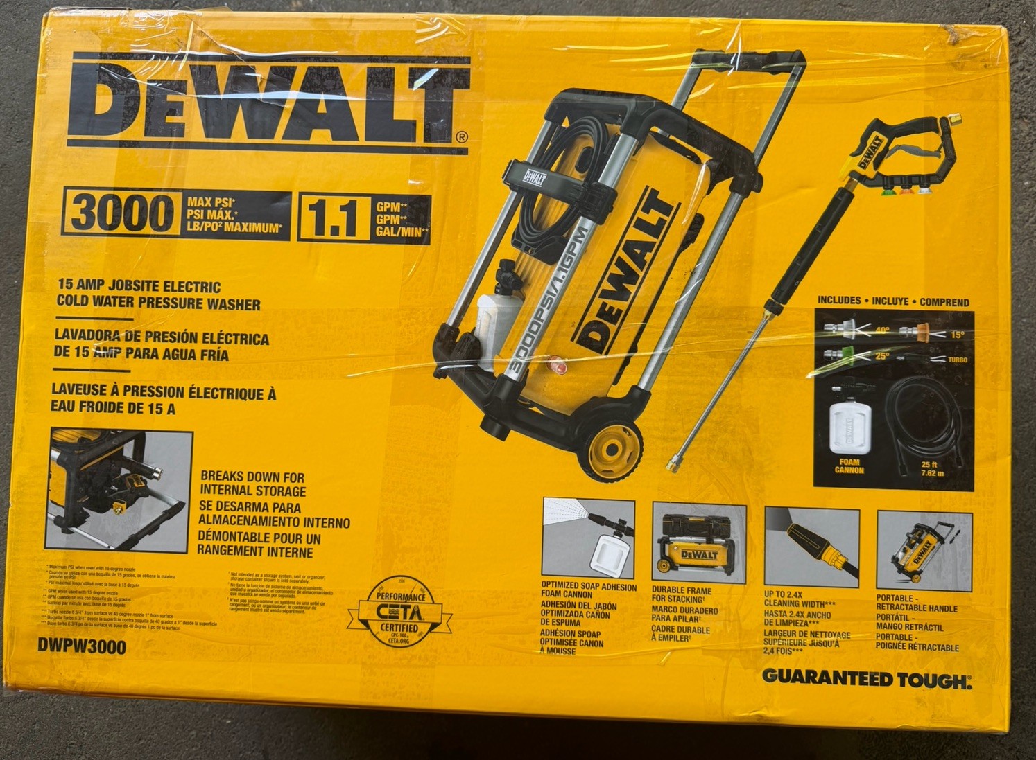 New DEWALT DWPW3000 3000-MAX PSI Brushless Electric Jobsite Pressure Washer