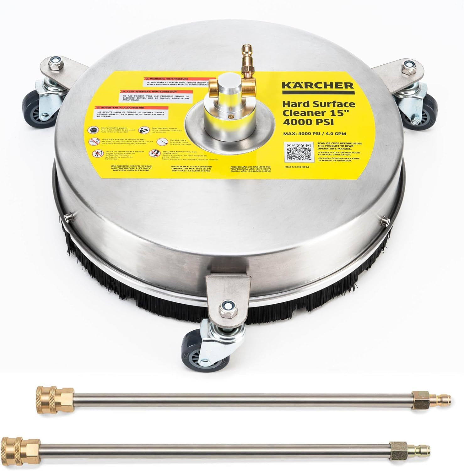 Pressure Washer Surface Cleaner 15″, 3 Wheels, Stainless Steel, Quick Connect, 4