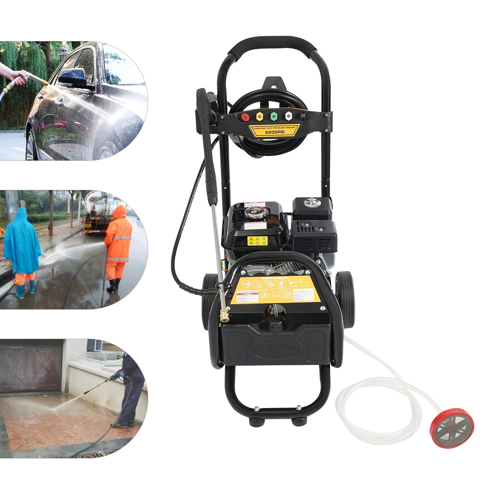2200PSI Gasoline High Pressure Washer 7HP Gasoline Manual Washer w/ Hose 3400RPM