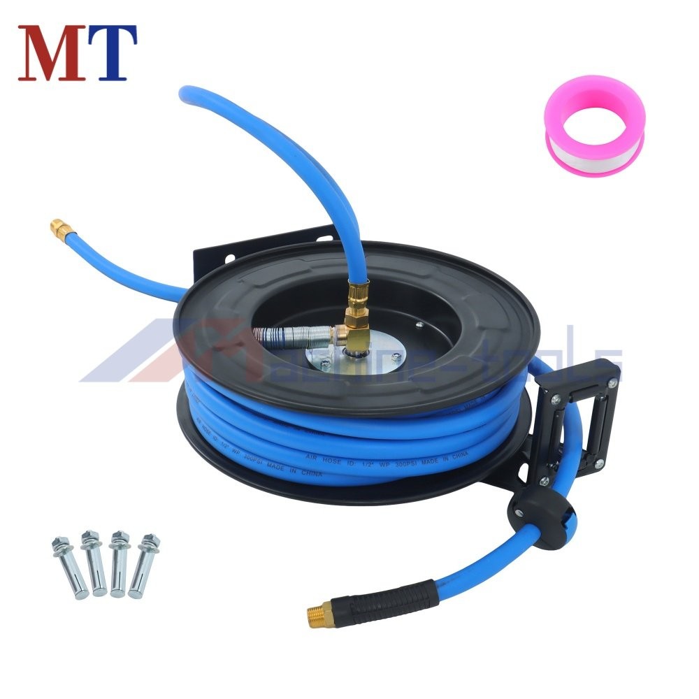 Air Hose Reel 1/2 in x 50 ft Wall Mount Auto Rewind Retractable Reel W/ Air Hose