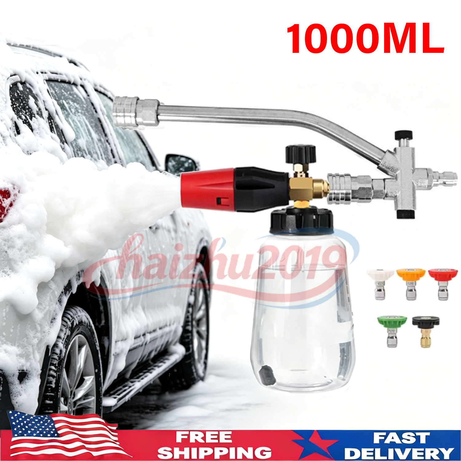 1L Snow Foam Lance Cannon Soap Bottle Dual-Connector Double Tip Attachment USA