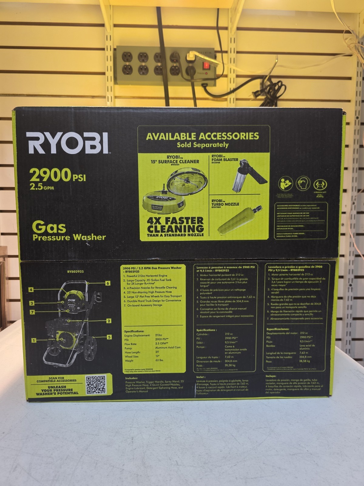 Ryobi RY802925 Gas Pressure Washer 2900 PSI 2.5 GPM 212cc Quick Connect