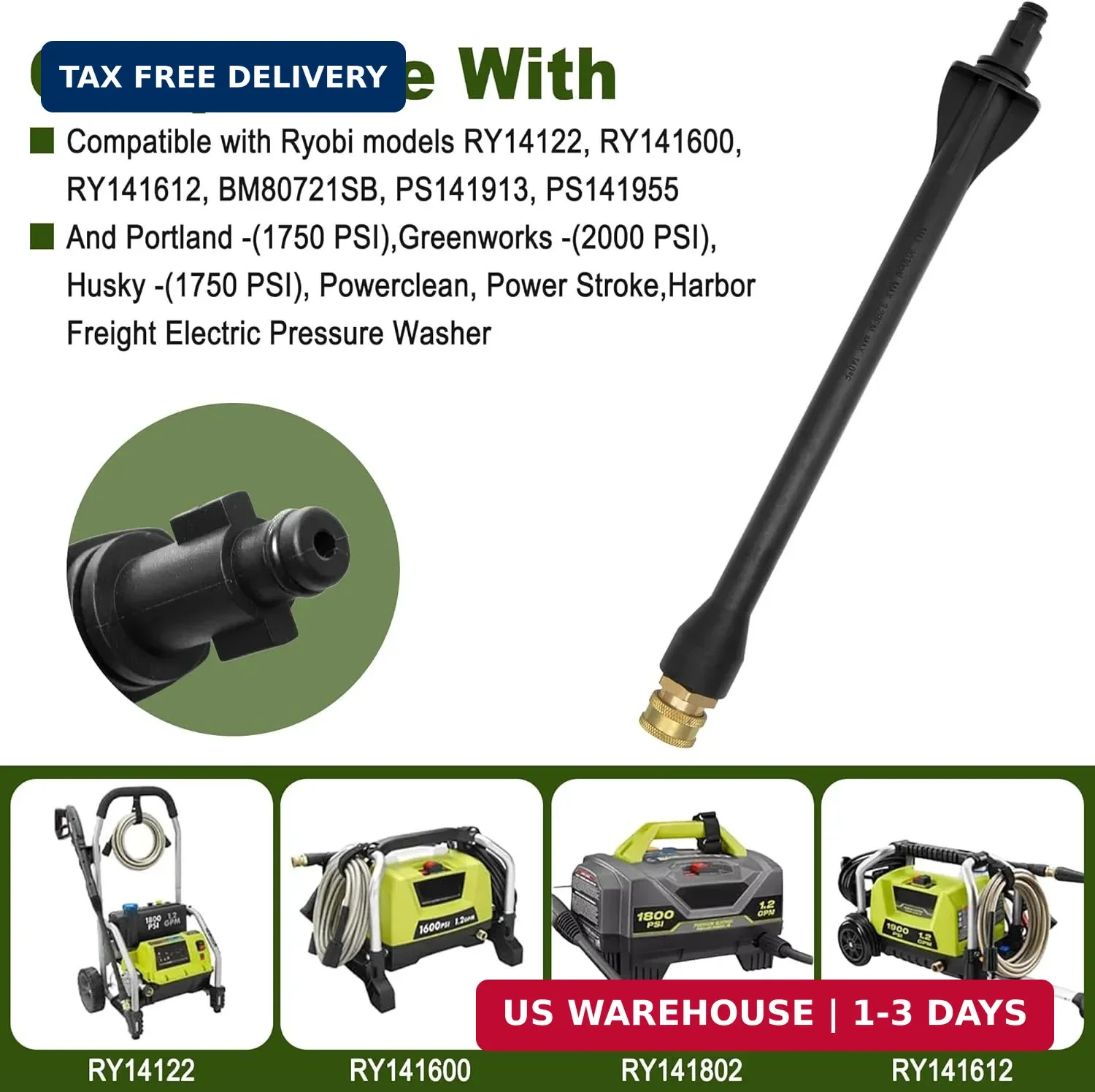 Pressure Washer Replacement Spray Wand # 308494075, Compatible with Ryobi RY1412