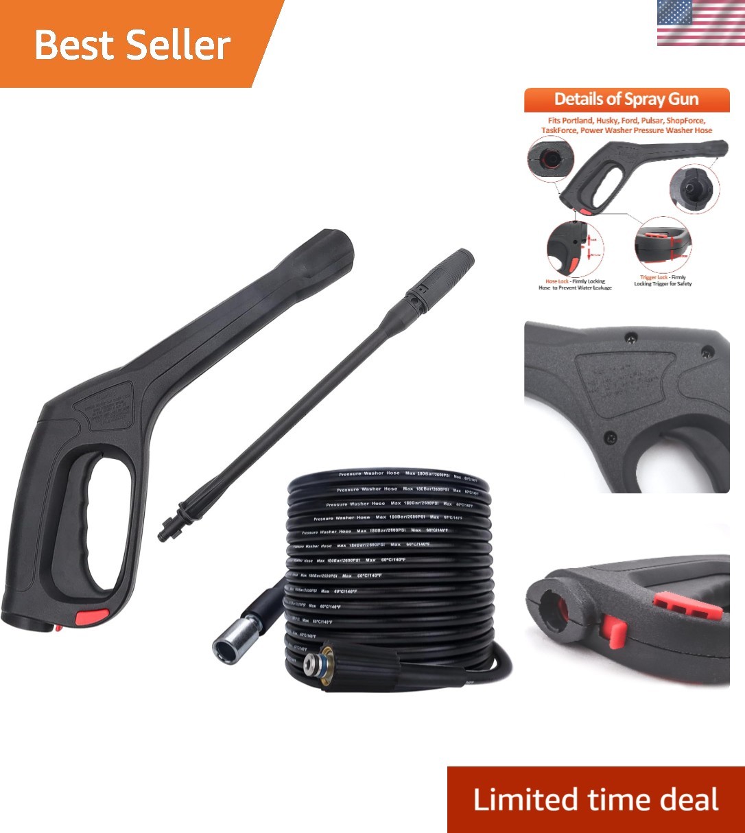 Efficient 2320 PSI Pressure Washer Gun Kit with 32FT Hose – Easy Installation