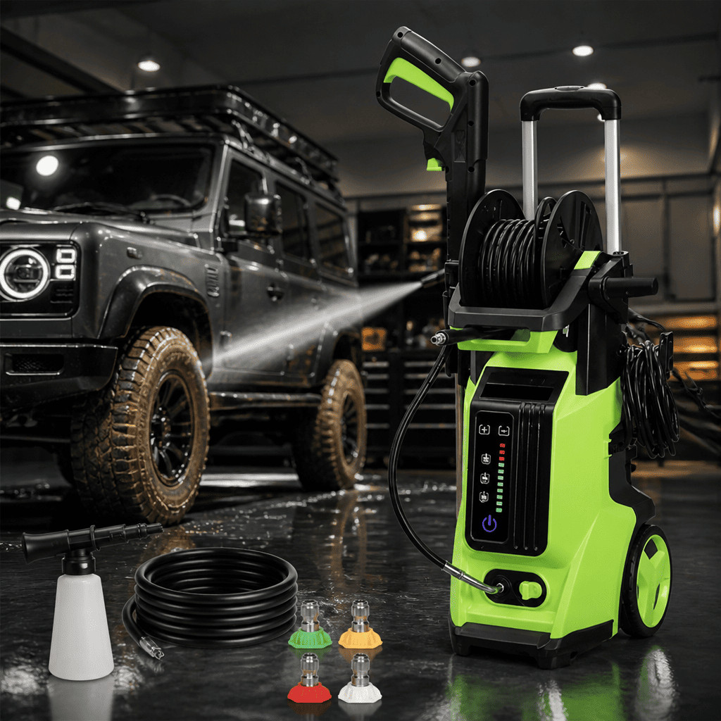 Electric Pressure Washer 3800PSI Car Detailer Hose Reel 102A Green 1800W Garden