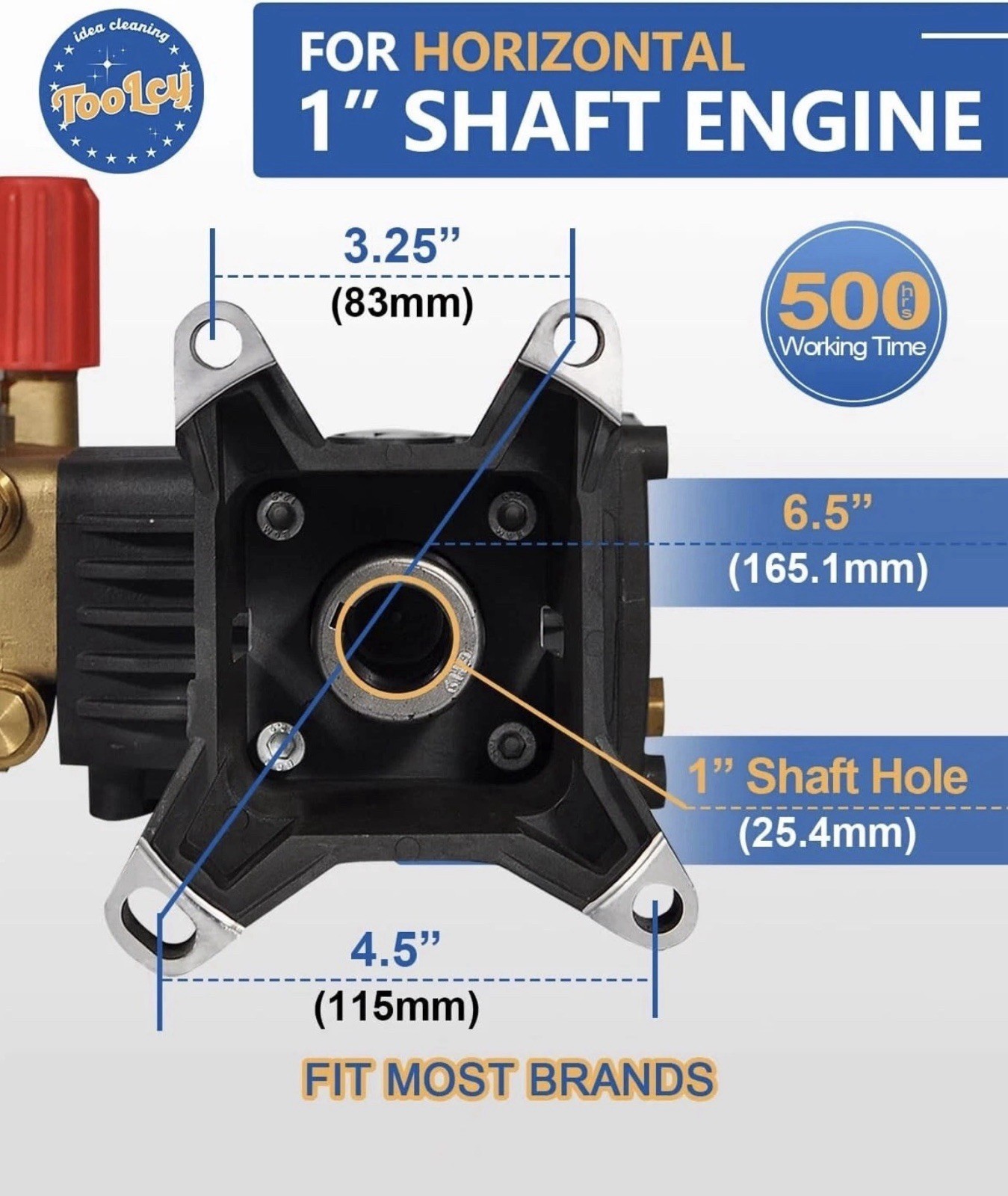 TOOLCY 4000 PSI Triplex Pressure Washer Pump 1″ Shaft Horizontal Plunger 4.2 GPM