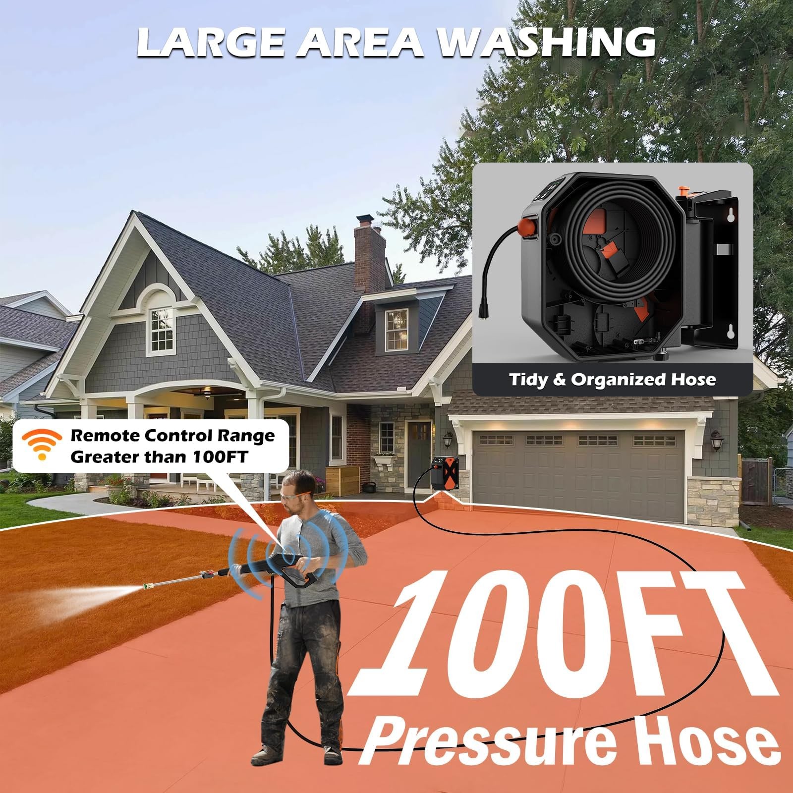 DGIVOVO GFCI Wall Mounted 5000PSIMAX PowerWasher with 100FT Retractable Hose,…