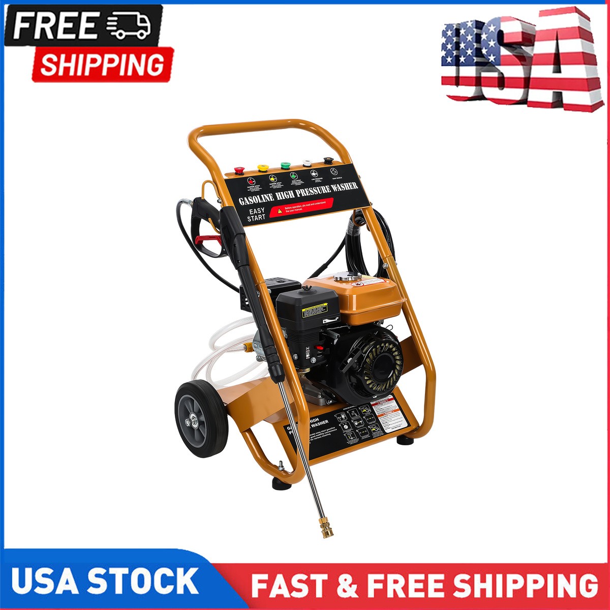 3950 PSI Gas Powered Washer 2.6 GPM 4-Stroke 5 Nozzles 3.6L Fuel Tank Orange