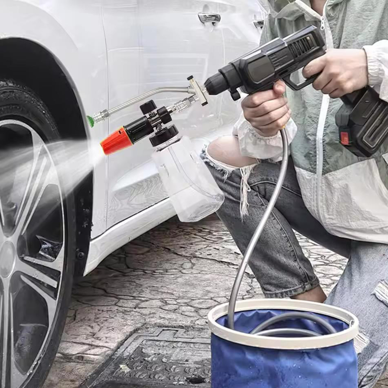 1/4” Pressure Washer Foam Cannon with Dual-Connector Double Tip Attachment USA