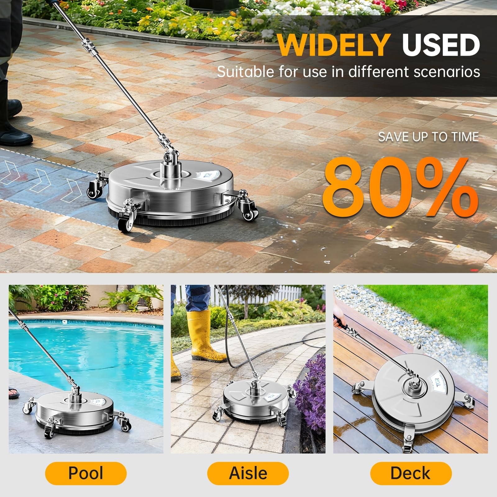 TOR 14in Pressure Washer Surface Cleaner 4000 PSI Stainless Steel w/Wheels