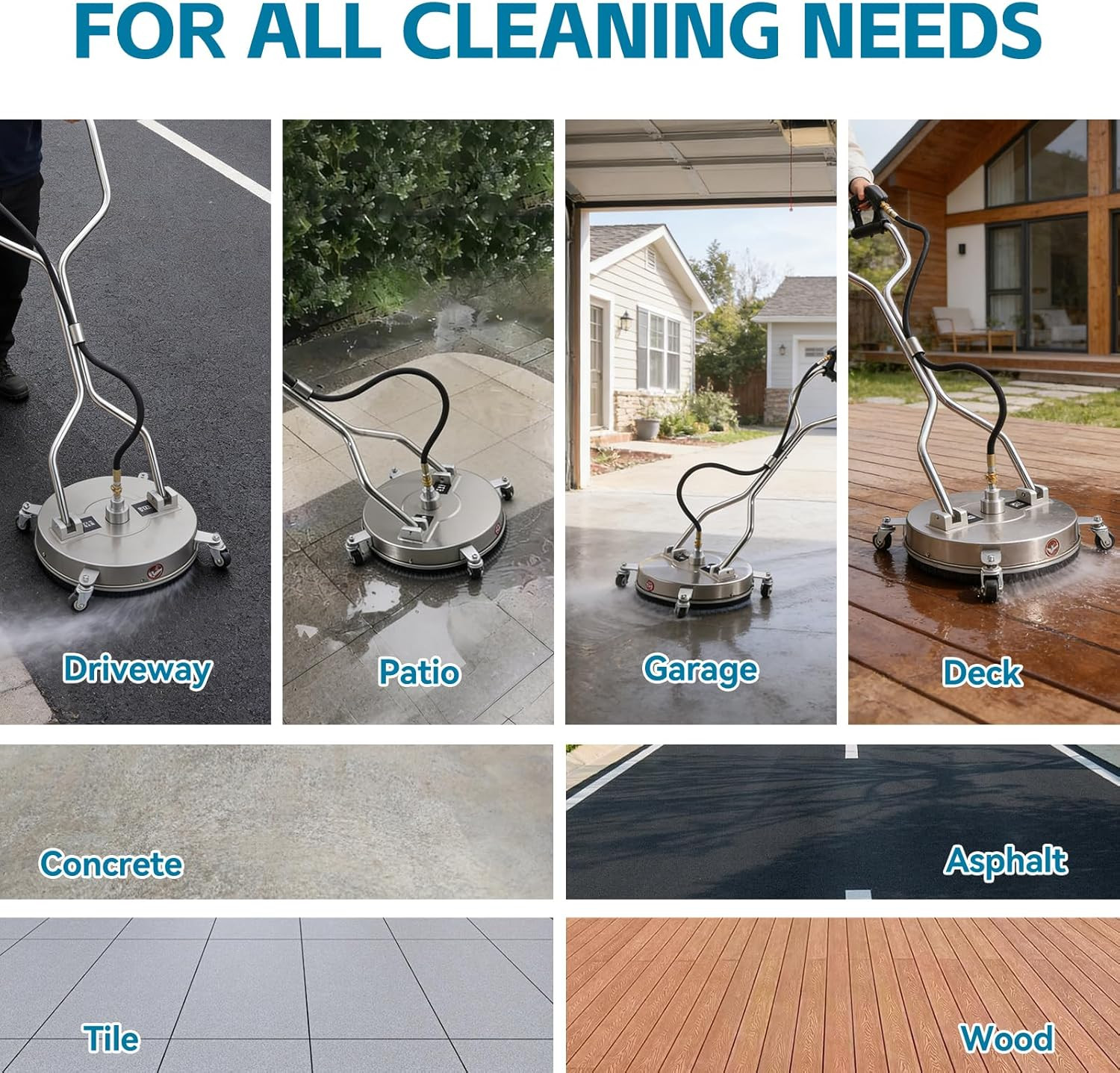 16.5″ Pressure Washer Surface Cleaner, Heavy-Duty Stainless Steel, Dual Handle,