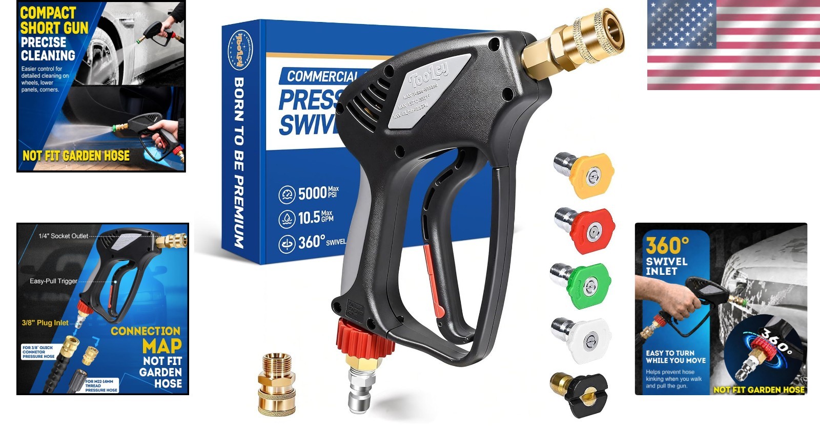 High Performance 5000 PSI Short Pressure Washer Gun with Quick Connect Options