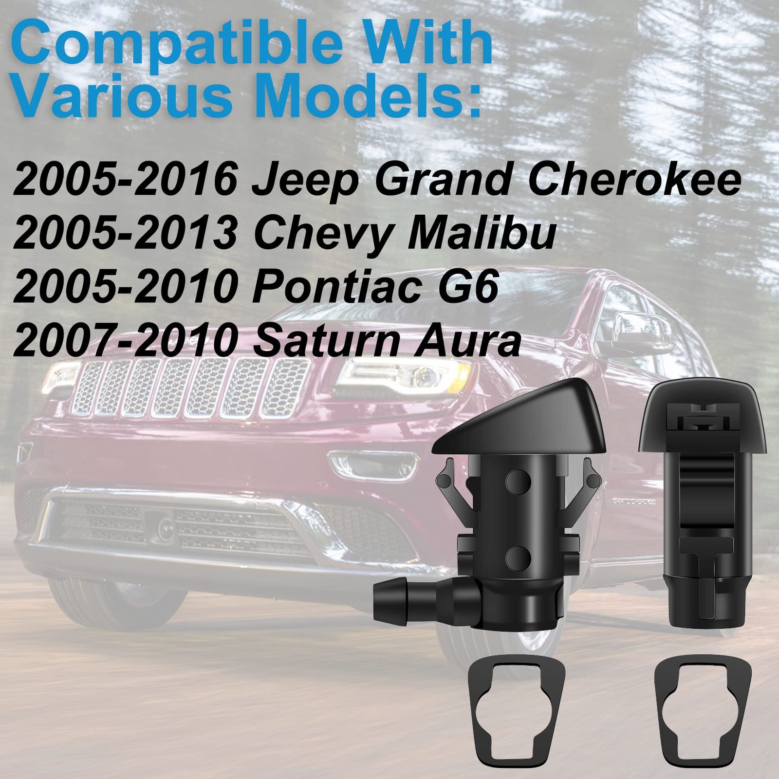 Belleone Windshield Washer Nozzle Kit Compatible with 2005-2016 Jeep Grand Ch…