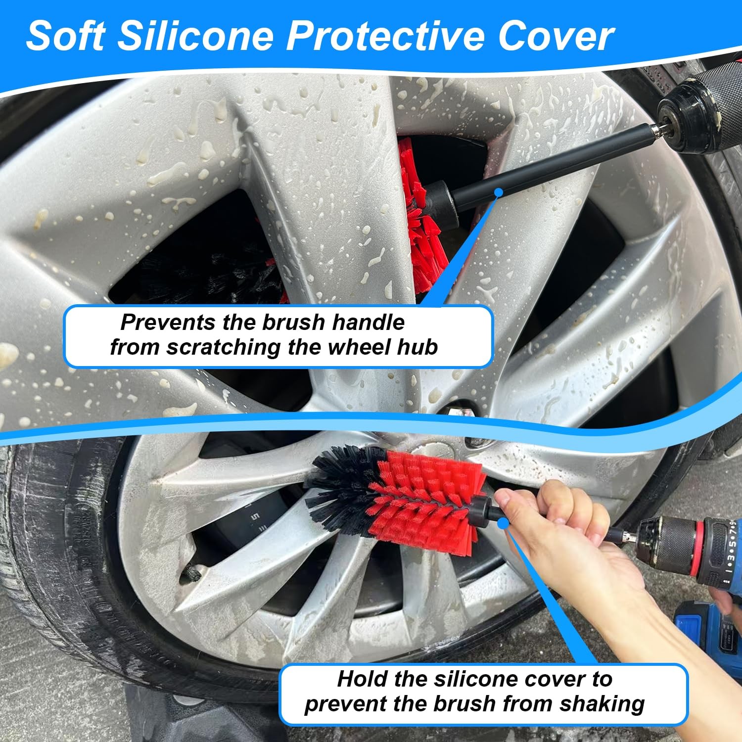 Wheel Brush Kit, Soft Drill Cleaner Brush, No 1/4″, Red/Black,2pcs