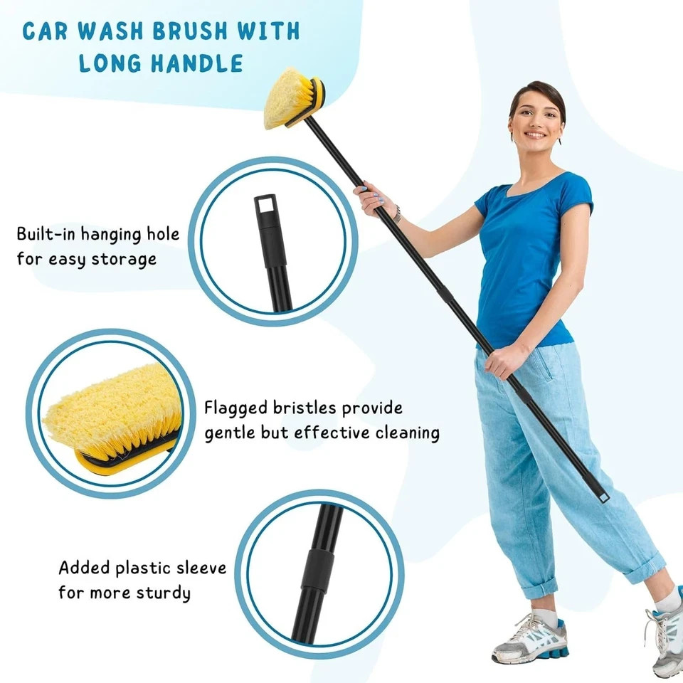 Car Wash Brush with Long Handle, 55” Vehicles Exterior Washing Supplies, Sof…