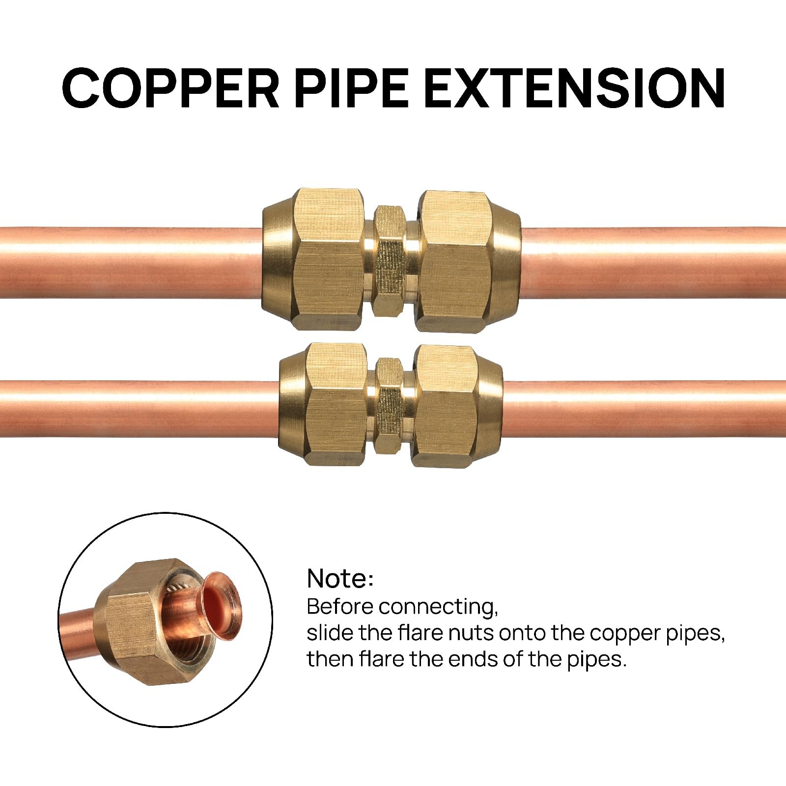 Copper Pipe Connector Brass 1/4 5/8 Inch Tube Coupler No Weld HVAC AC Line