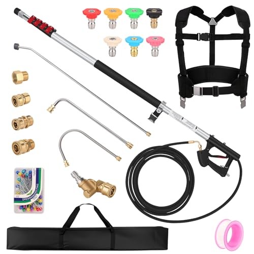 24 FT Telescoping Pressure Washer Wand, Gutter Cleaning Tool | Pivoting