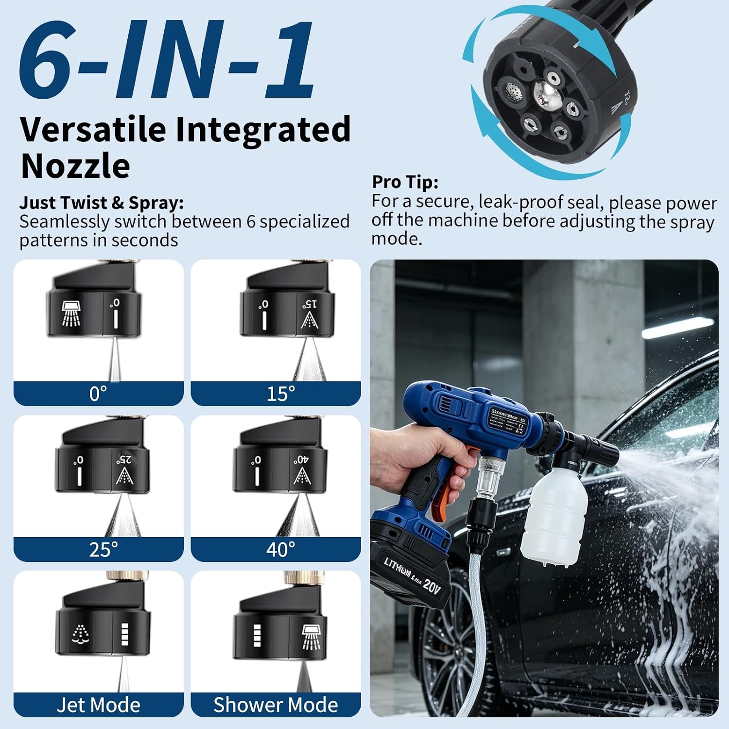 Cordless Pressure Washer, 1300 PSI Portable Power Washer with Battery & Charger